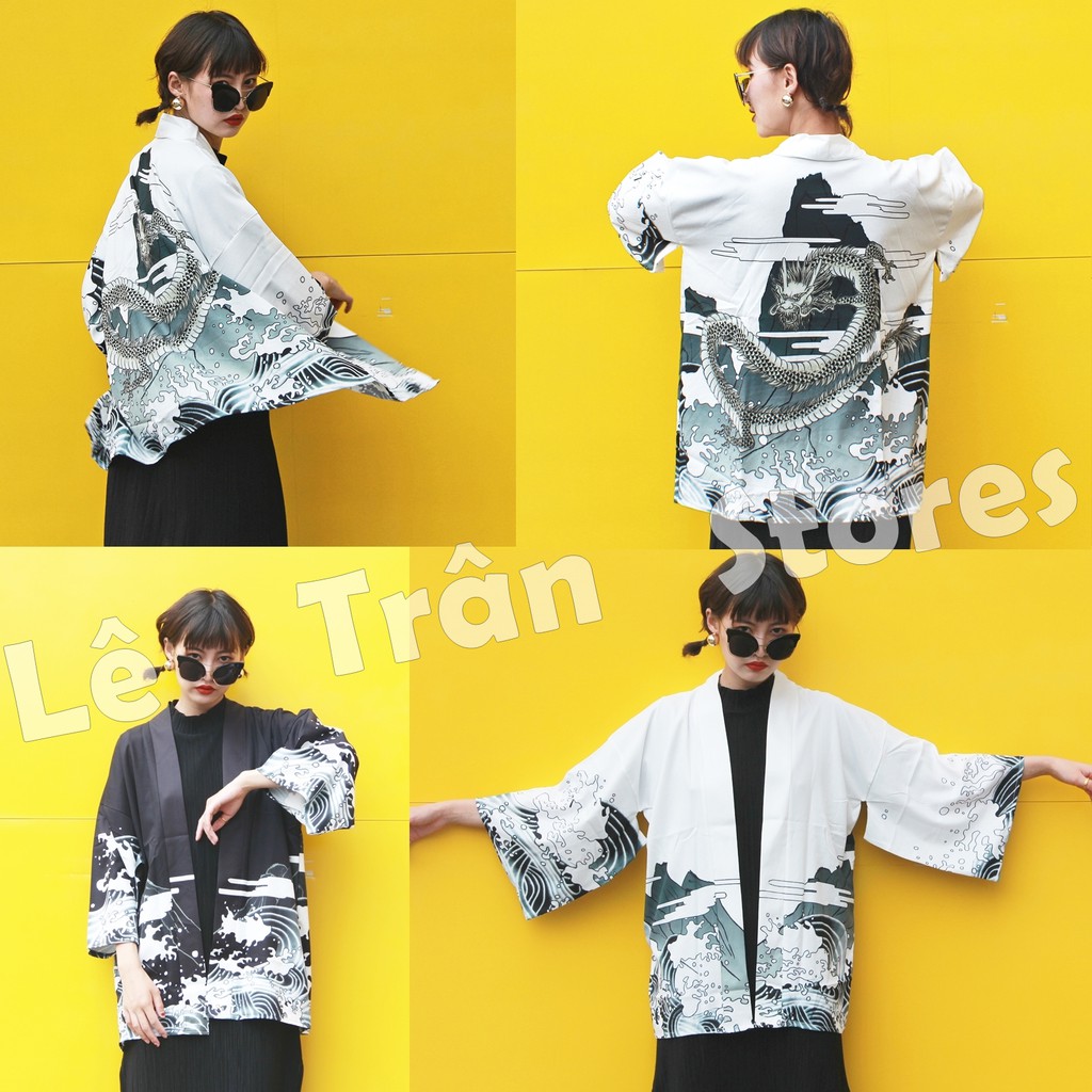 ÁO KHOÁC HAORI HAPPY họa tiết rồng phong cách Harajuku Nhật Bản kimono cá chép Hồng hạc chim cò