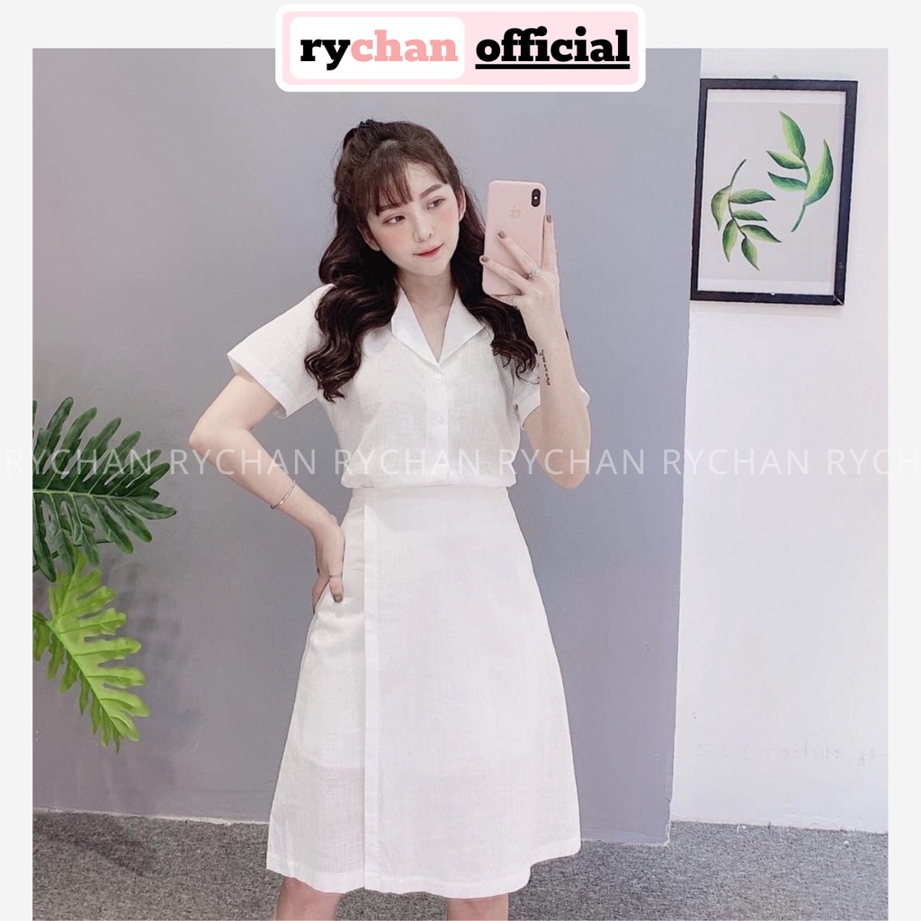 Đầm Xòe Sơ Mi Cổ Vest Đắp Vạt 3 Màu - DX988