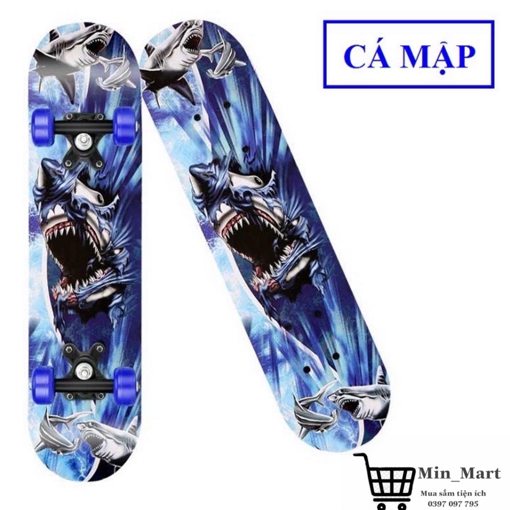 Ván Trượt Trẻ Em Cao Cấp Thể Thao Skateboard Gỗ Phong Ép, Họa Tiết Hoạt Hình, Bánh Cao Su Chịu Lực Tốt MS:06