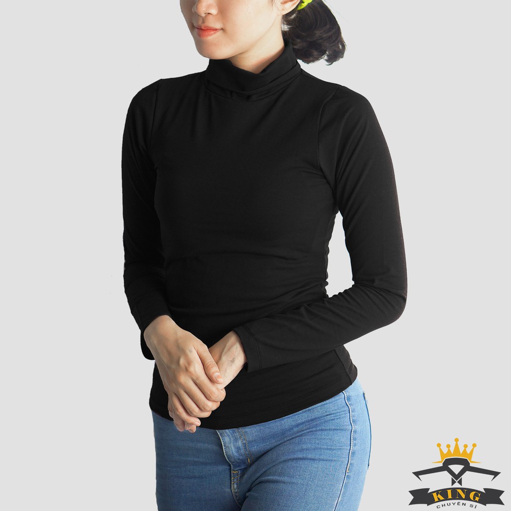 Áo cổ lọ nữ tay dài TINY KING hàn quốc cổ cao giữ nhiệt tốt chất thun COTTON co giãn thấm hút giá rẻ