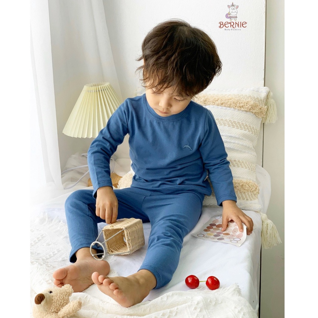 Bộ cotton trơn dài tay cho bé trai, bộ thu đông vải cotton mềm mịn