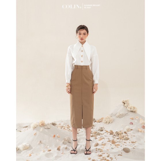 [COLIN CLOTHING] Chân váy kaki dài nữ dáng ôm suông xẻ tà nhẹ