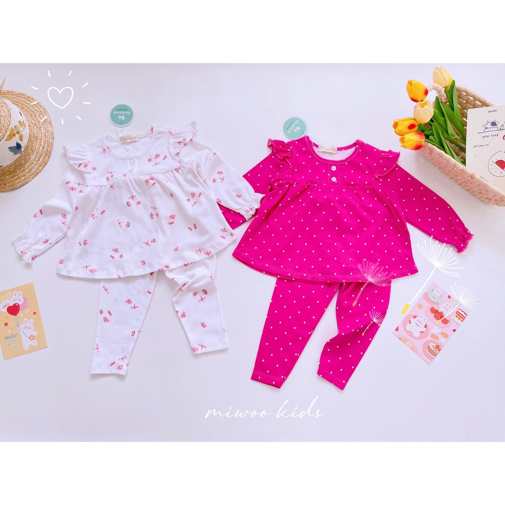Bộ thun cotton dài tay phối cánh tiên Miwoo kids BABYDOLL họa tiết siêu dễ thương cho bé gái bảng 5