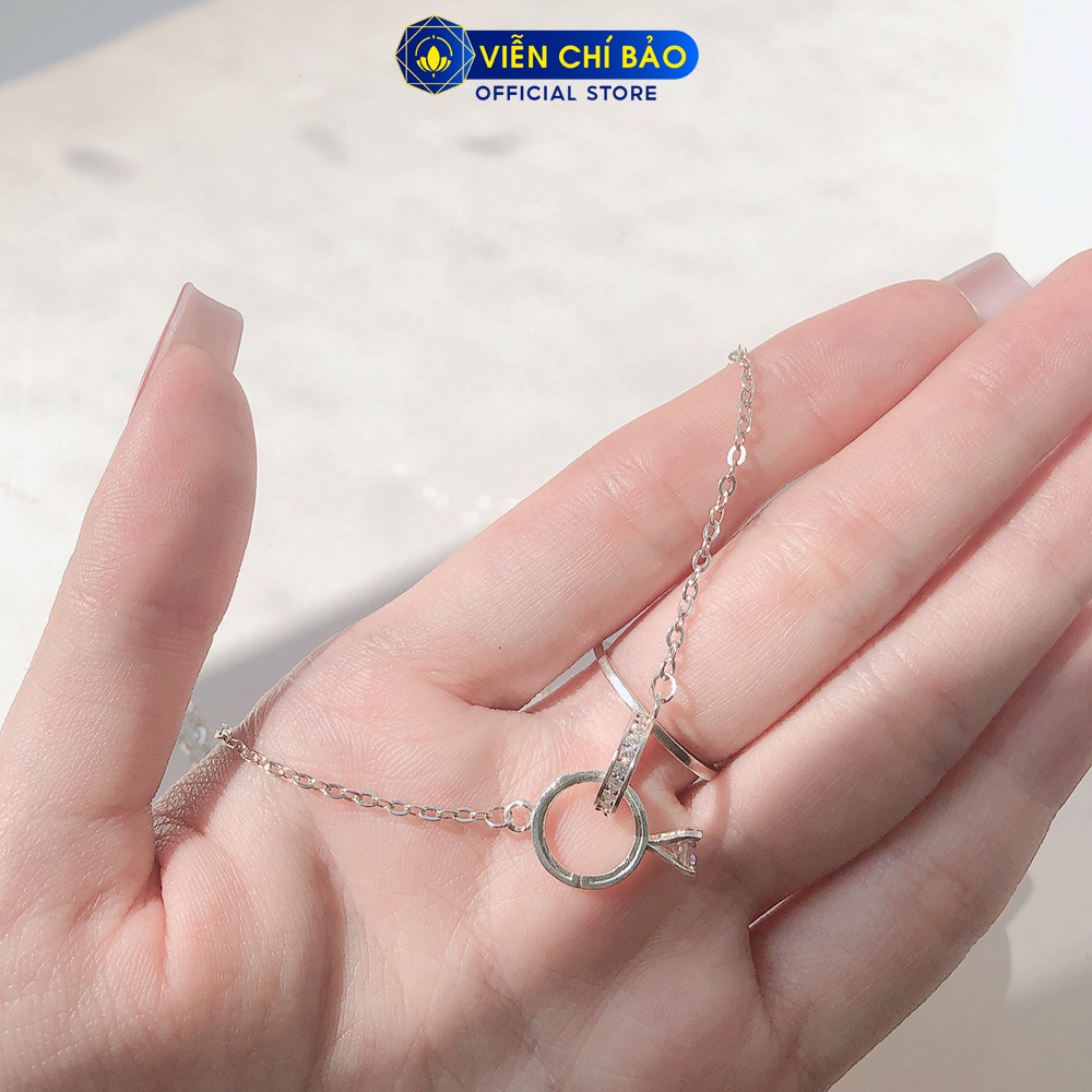 Dây chuyền bạc nữ mặt nhẫn lồng đá trắng chất liệu bạc 925 thời trang phụ kiện trang sức Viễn Chí Bảo D400450x