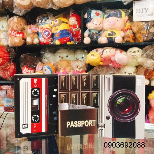 [HCM] Bao bọc passport/ hộ chiếu hình máy chụp hình, băng cassette, chocolate