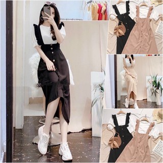 Set bộ yếm váy + áo thun tay bo
