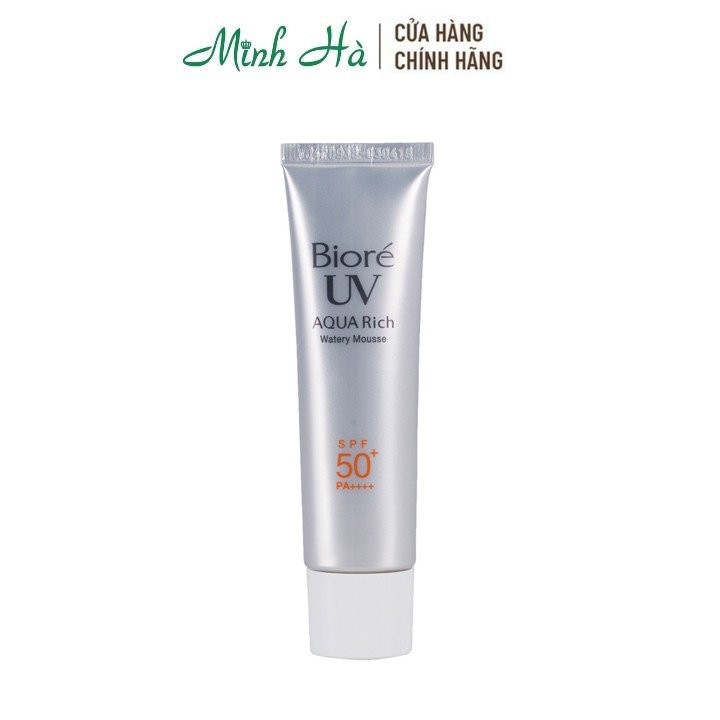 kem chống nắng biore UV AQUA Rich Watery Mousse SPF 50+/PA++++ 33g giúp dưỡng ẩm và lót trang điểm