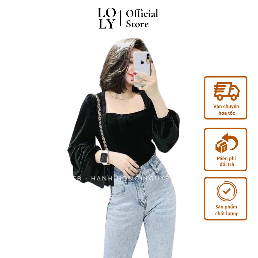 Áo Nhung Dài Tay Cúp Ngực Cổ Vuông, Chất Liệu Nhung Cao Cấp Loại 1 - LOLY CD085 Store