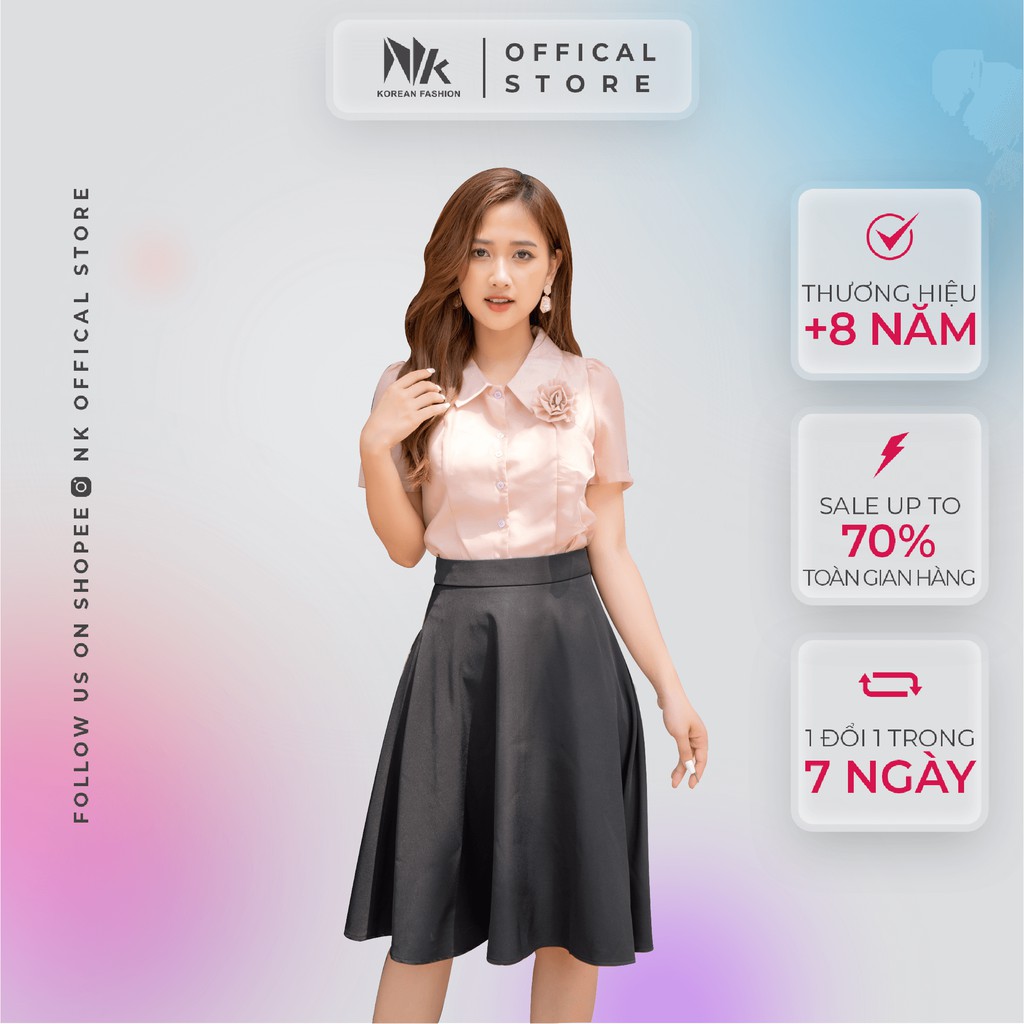 Áo Sơ Mi Nữ Công Sở NK FASHION Cổ Sen Có Hoa Cài, Cộc Tay, Vải Cao Cấp Hàn, Thấm Hút Tốt NKSM2104002
