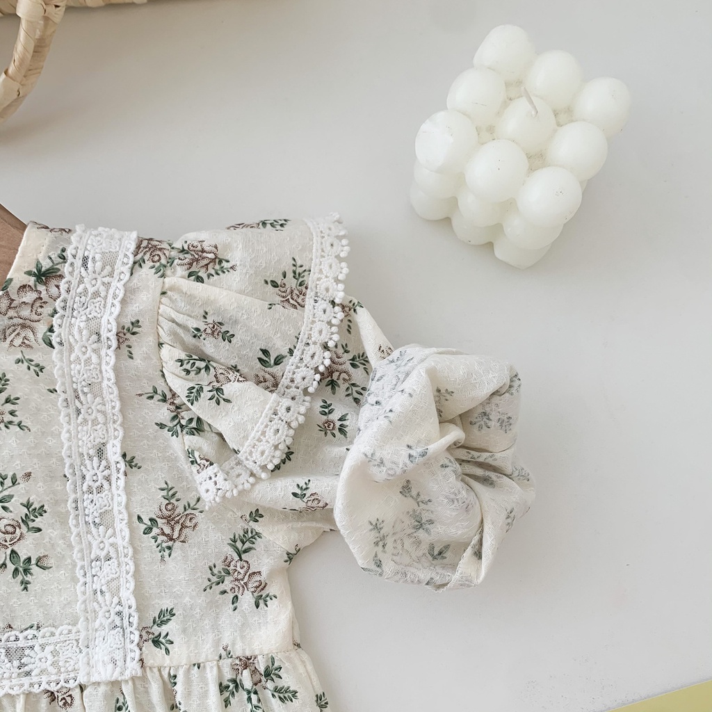 Bộ áo liền quần tay dài in hoa kiểu Hàn Quốc dễ thương dành cho bé