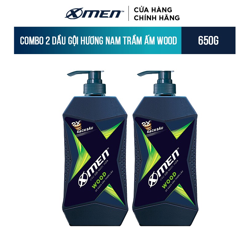 Combo 2 Dầu Gội X-Men Hương Nam Trầm Ấm Wood 650g/chai