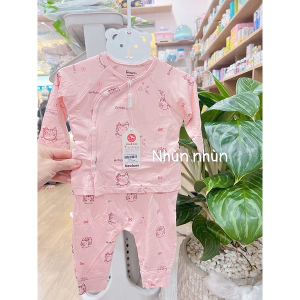 {Nhùn nhùn}Bộ Avaler sơ sinh sợi tre/ cotton nỉ cài lệch/cài chéo (clip ảnh thật-mẫu mới)size Nb(0-3m)/3-6m