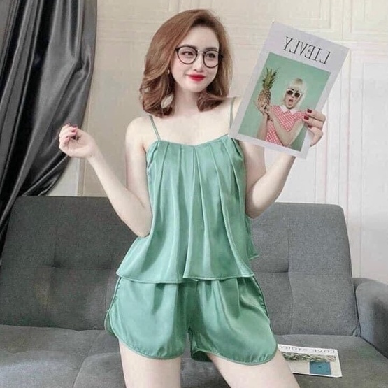 Đồ bộ lụa satin 2 dây mặc nhà chất mát, kiểu dáng trẻ đẹp, dễ thương hiệu Cizi.shop