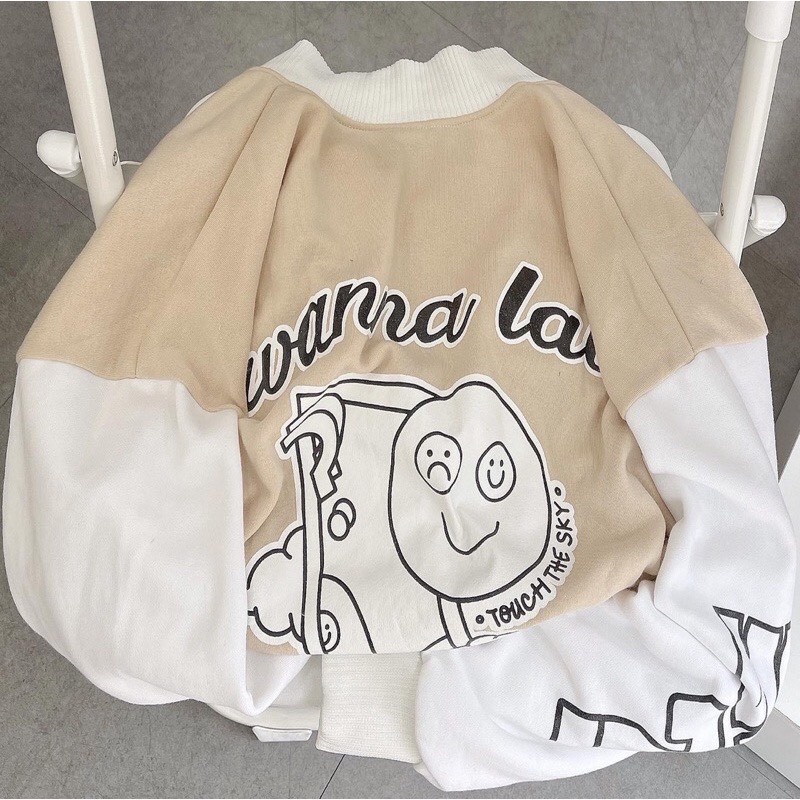 Khoác nỉ ngoại bomber in hình unisex &lt; 70kg