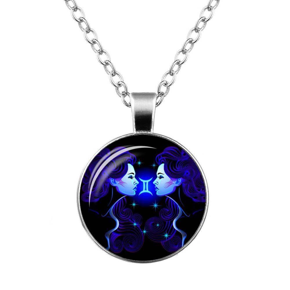 1 Vòng cổ Mặt Kính Cabochon In Hình Cung Hoàng Đạo Dành Cho Nam Nữ