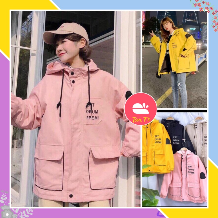 Áo Khoác Kaki ERT Form Rộng Kèm Mũ ⚡CÓ VIDEO + ẢNH THẬT⚡ Áo Blaze 2 Lớp In Chữ Khóa Kéo 🐷 Bọn Tớ