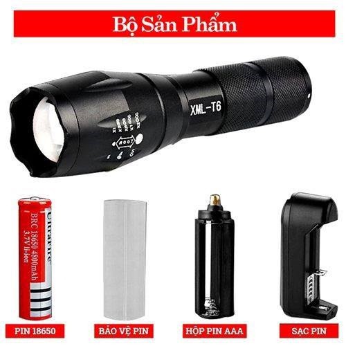 Đèn Pin T6 Đít Đỏ Có Ron Cao Su Chống Nước Hỗ Trợ Zoom X2000 Siêu Sáng Kèm Pin Và Sạc