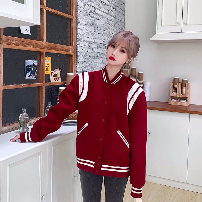 Áo Khoác Jacket Nỉ Dạ Teddy Bomber Đỏ Đô | BigBuy360 - bigbuy360.vn