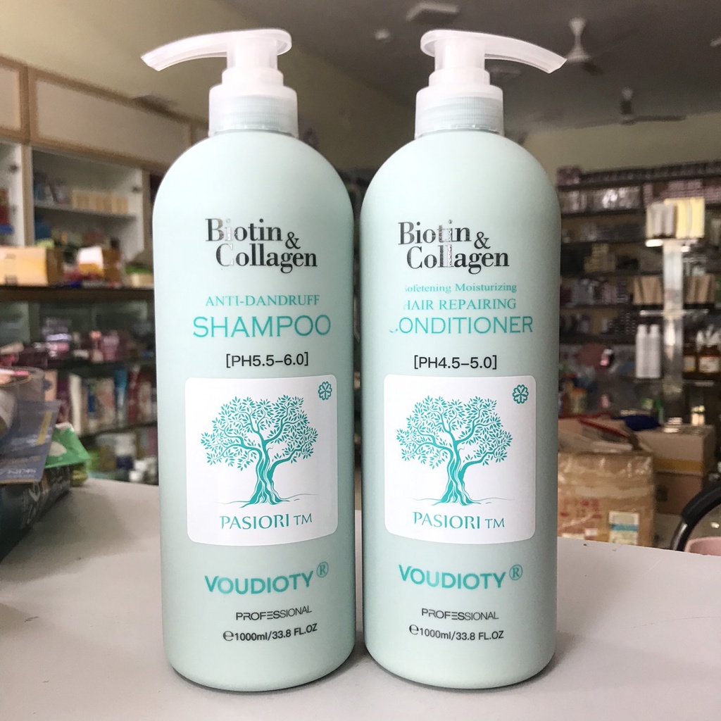 Bộ Dầu Gội Xả Tóc Biotin&Collagen 1L Xanh Biển Phục Hồi Và Ngăn Ngừa Gầu Vói Công Thức Đột Phá ZPT