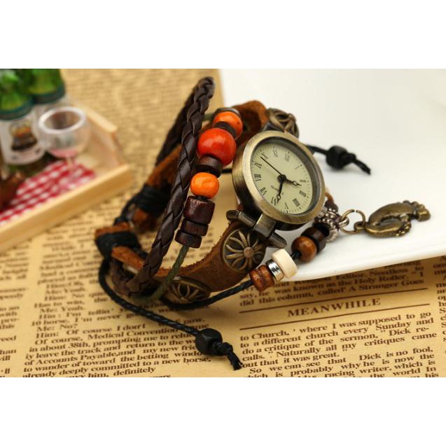 Đồng hồ mix vòng tay da + phụ kiện gỗ phong cách vintage 3 kiểu dáng - KHAI TRƯƠNG SHOP GIÁ ƯU ĐÃI | BigBuy360 - bigbuy360.vn
