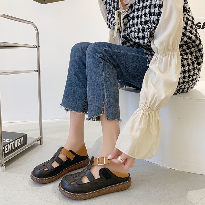 Giày Sandal Mùa Hè Đế Dày Hai Quai Dệt Rỗng Phong Cách Mori Hàng Mới Cho Nữ