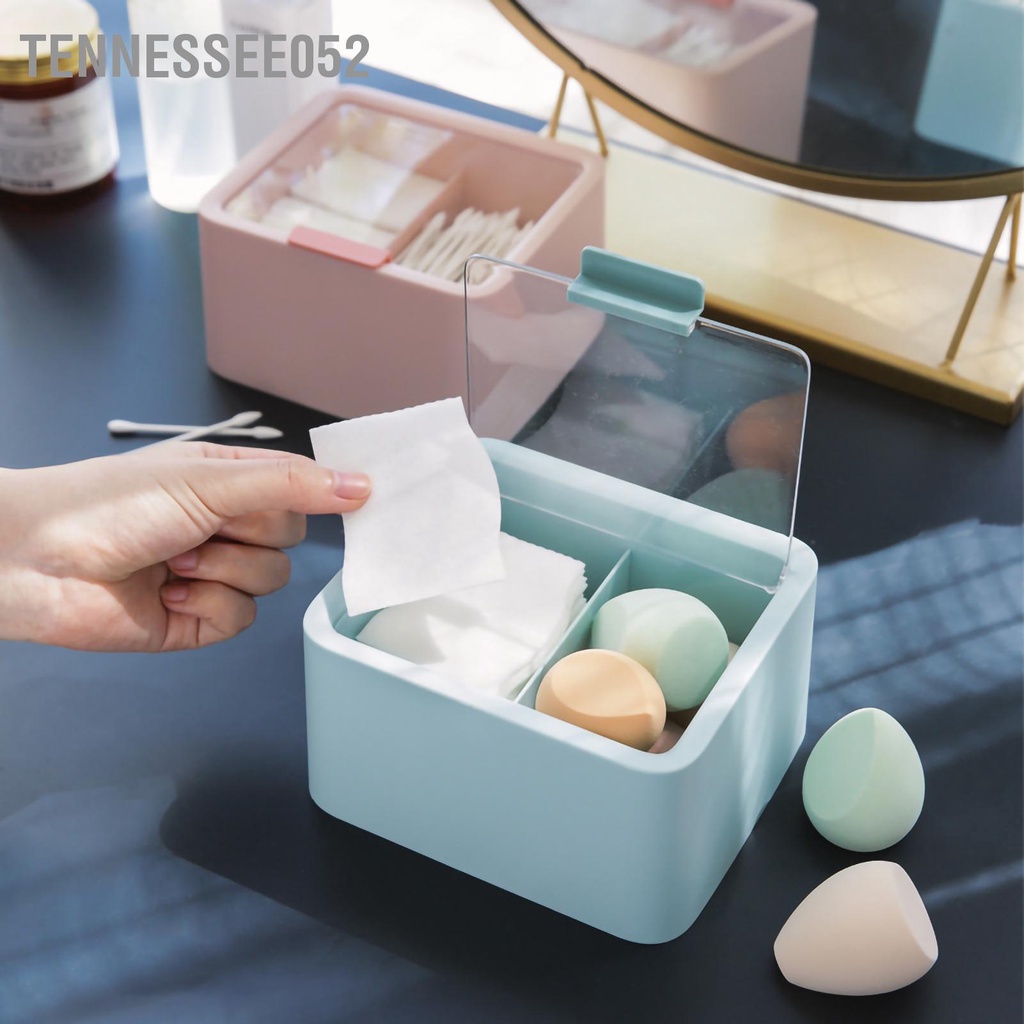 Tennessee052 Hộp lưu trữ mỹ phẩm nhựa chống bụi kép đựng đồ trang điểm có nắp để tăm bông chỉ nha khoa