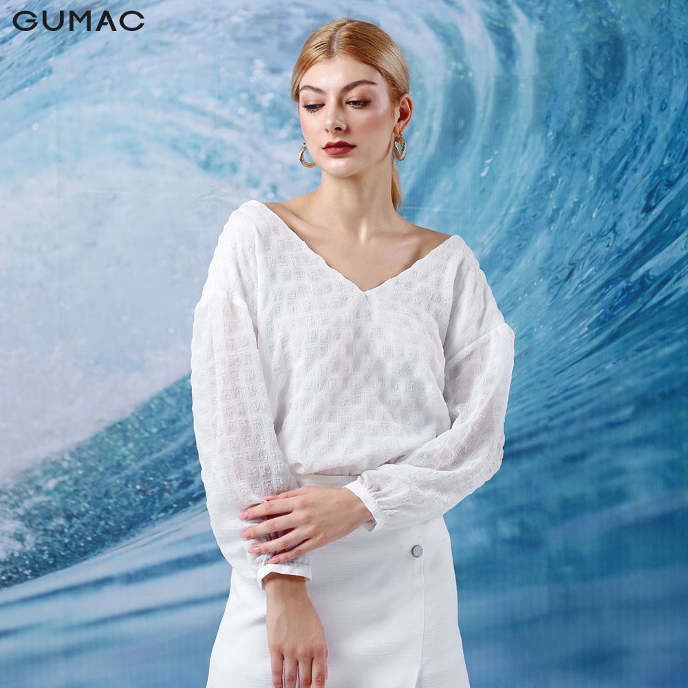 [Mã WABRGU50 giảm 10% đơn 250K] Áo nữ cổ tim nhún tay GUMAC đủ màu đủ size, đồ công sở AA1295