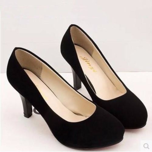 ✑Large size women s shoes 41-43 Autumn leather stiletto round-toe mid-heel single Black and white high-heeled 5-7-10CM