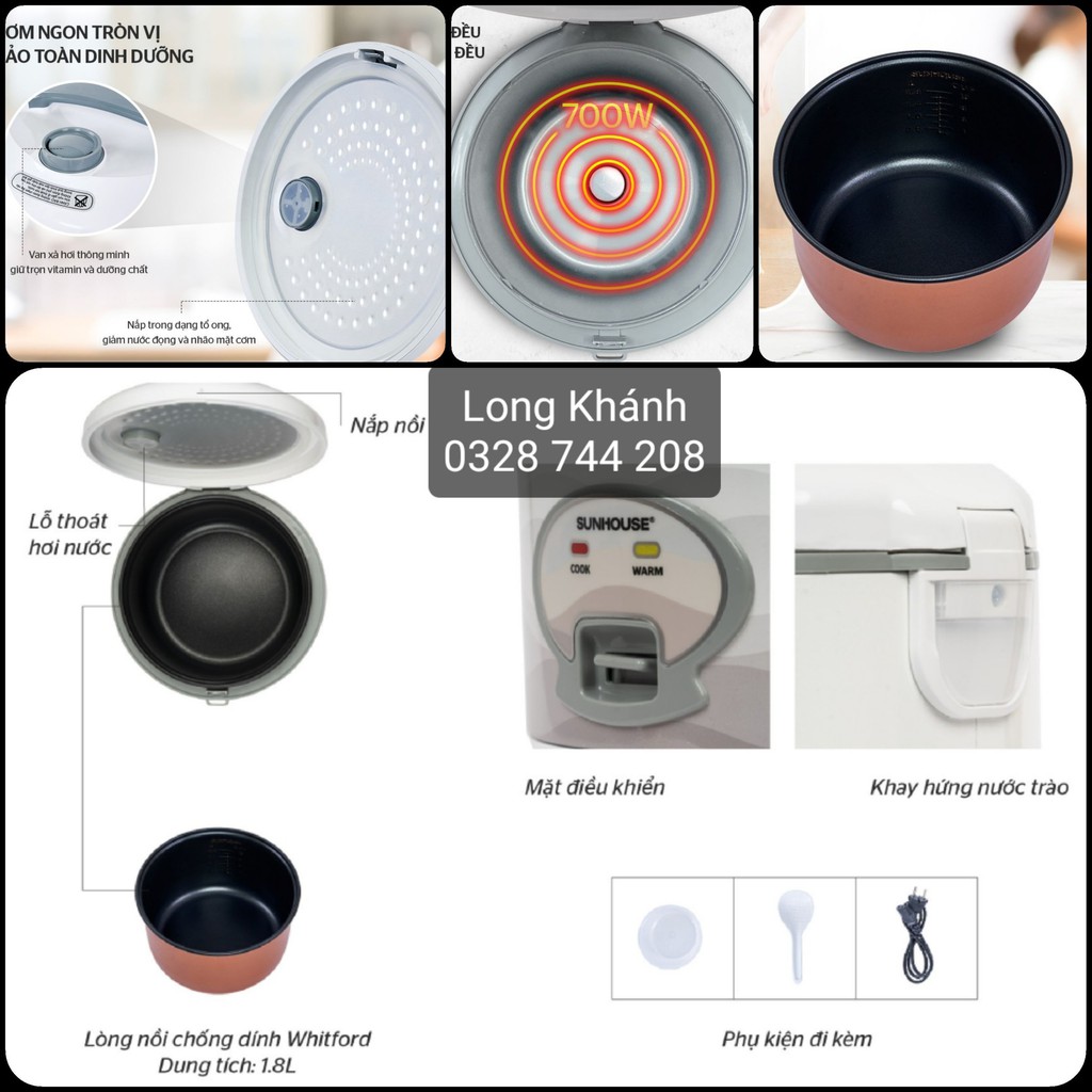 Nồi cơm điện Sunhouse SHD8600, SHD8601 và SHD8602, 1.8L, BH chính hãng 12 tháng | BigBuy360 - bigbuy360.vn