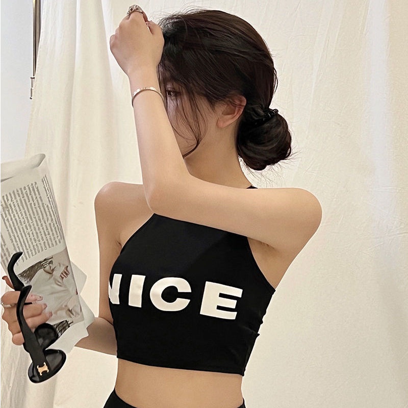 Áo Hai Dây In Chữ Không Gọng Thép Có Đệm Ngực Lưng Ngắn Kiểu Hàn Quốc Thời Trang Mùa Hè Cho Bạn Gái