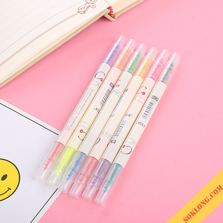 Set 3/6 bút highlight 2 đầu đánh dấu màu Pastel, bút nhớ ghi chú HI02 tiện lợi