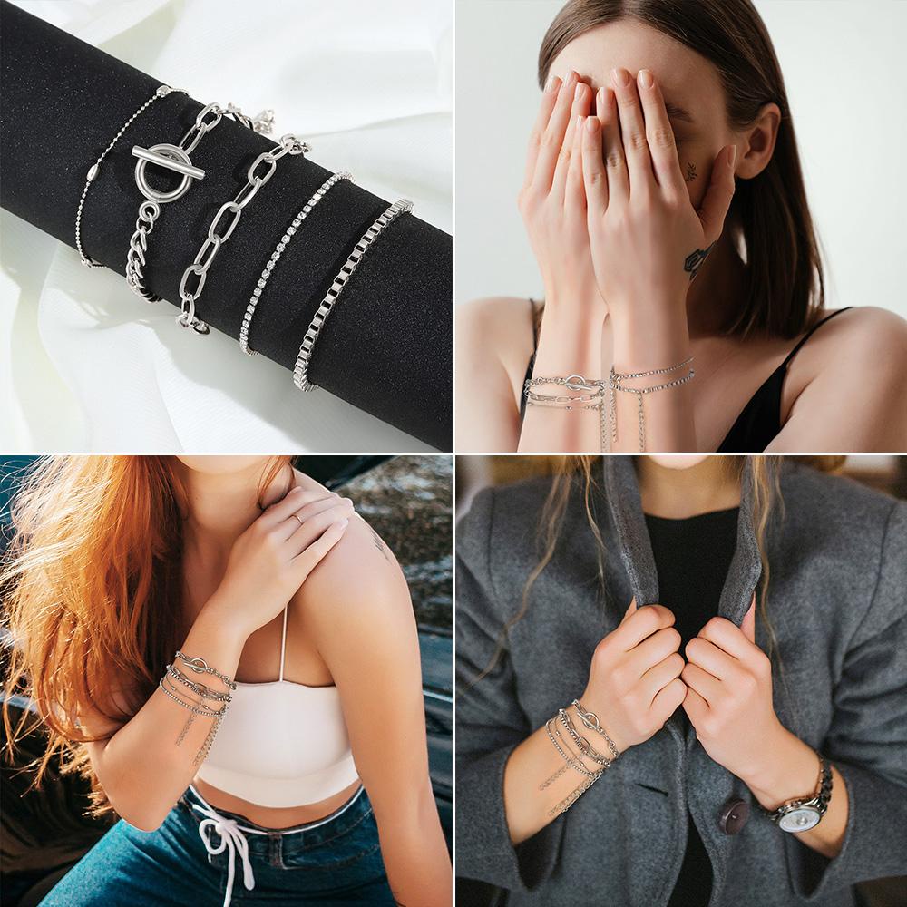 MAG Set 5 Vòng Tay Dây Kim Loại Mạ Điện