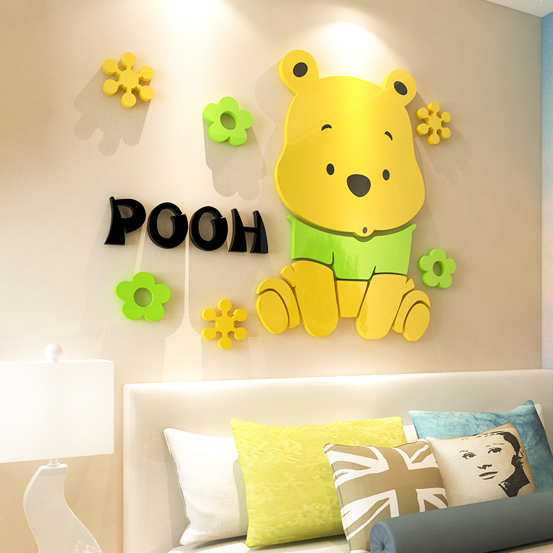Tranh Dán Tường Mica 3D hoạt hình gấu Pooh dễ thương Trang Trí Mầm Non, Mẫu Giáo, Phòng Cho Bé
