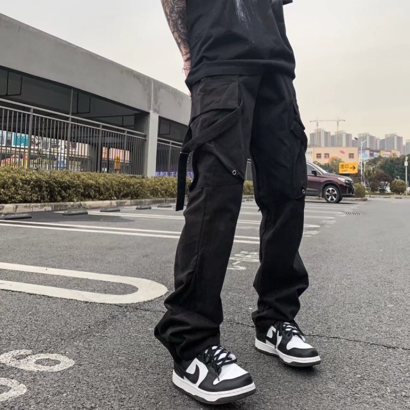 Quần dài dáng rộng màu đen thiết kế đơn giản phong cách Hàn Quốc cá tính cho nam