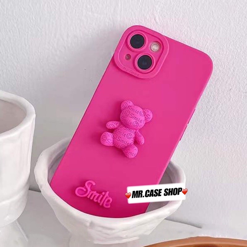 Ốp lưng ip chất bóng hồng neon hoạ tiết 1 gấu dâu lotso dành cho ip - Mr.Case
