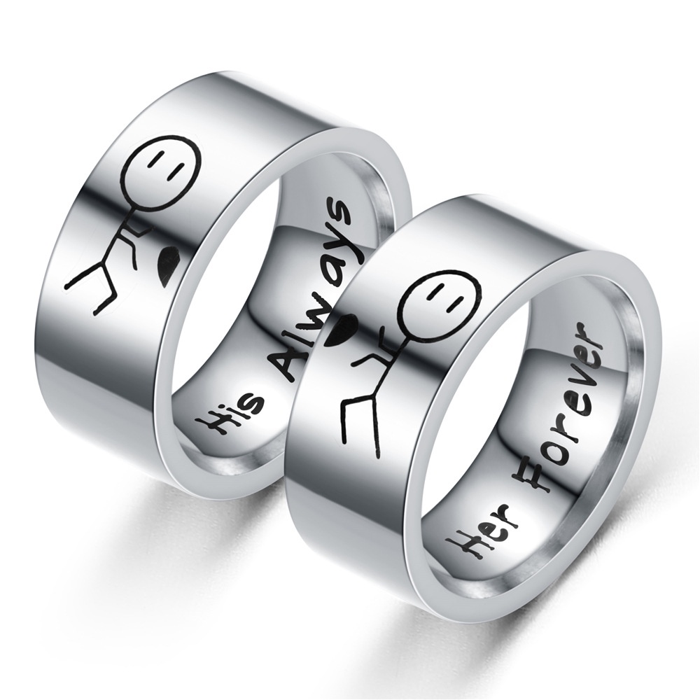 Nhẫn Thép Titan Khắc Chữ His Always Her Forever Thời Trang Cho Cặp Đôi
