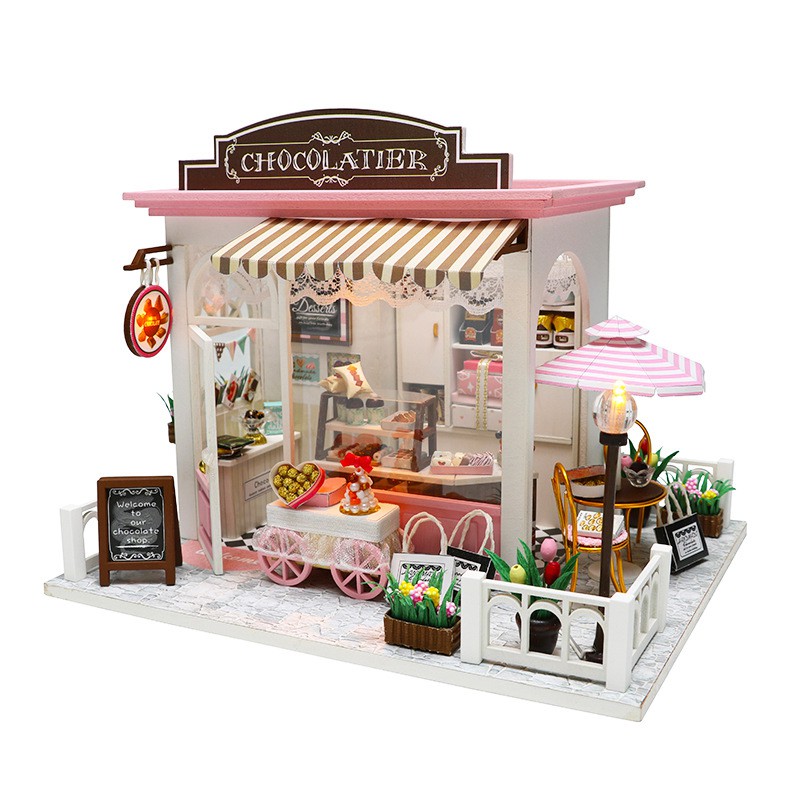 Mô hình nhà DIY Doll House Chocolatier Kèm Mica Chống bụi, Bộ dụng cụ và Keo dán