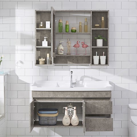Tủ phòng tắm kiểu Bắc Âu kết hợp hiện đại đơn giản, chậu rửa bằng gỗ nguyên khối nhà vệ sinh trang điểm