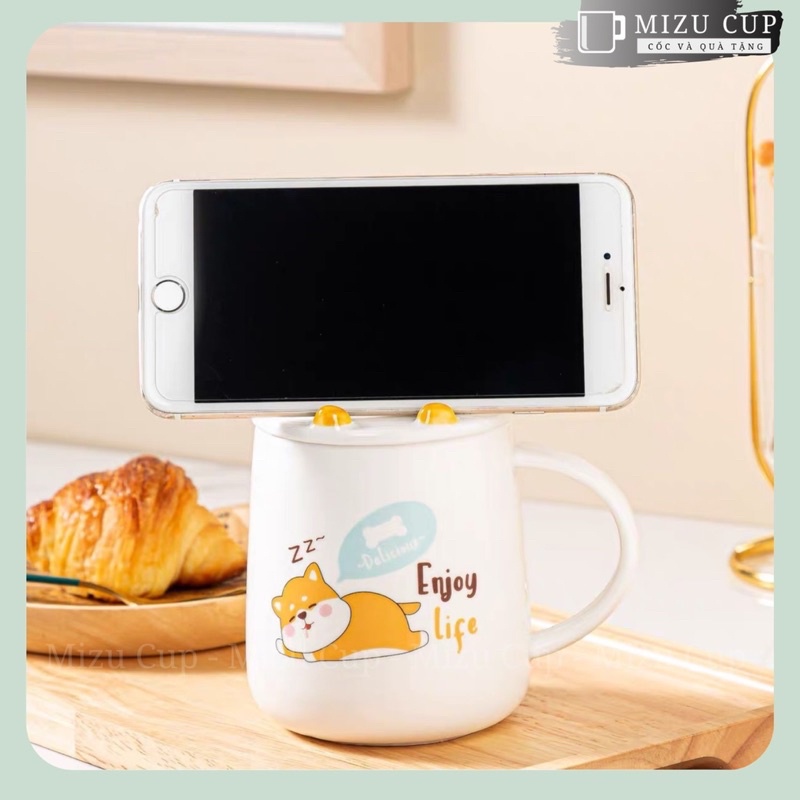 Cốc gốm sứ cao cấp uống trà, uống cafe, decor hình shiba cute