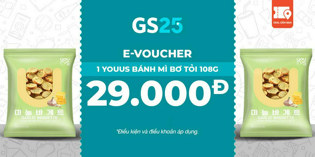 E-Voucher GS25 1 YOUUS Bánh mì bơ tỏi 108g