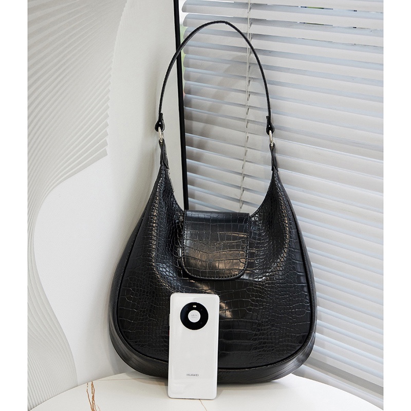 Túi đeo vai IELGY họa tiết da cá sấu màu đen cỡ lớn thời trang thanh lịch cho nữ
