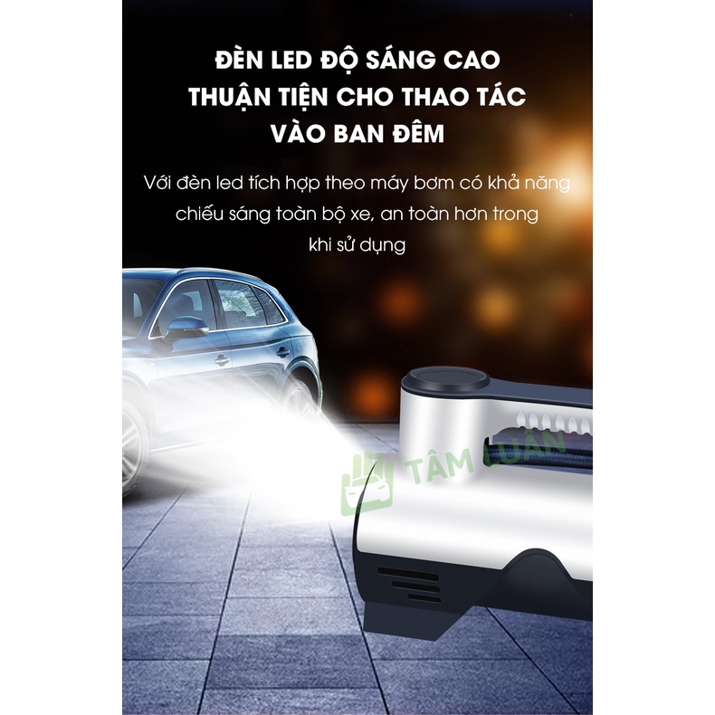 Bơm lốp ô tô Tâm Luân động cơ DÂY ĐỒNG có CHIP chống quả tải và ngắn mạch, công suất 120w