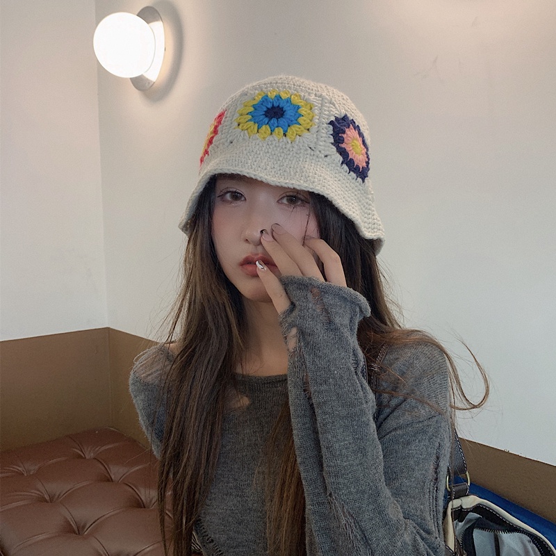 Mũ Bucket Đan Len Thủ Công Phong Cách Nhật Bản Thời Trang Thu Đông Cho Nữ