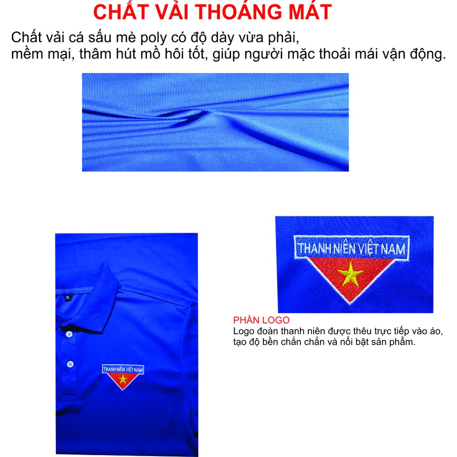 Áo thun đoàn thanh niên, vải cá sấu poly mè cổ bẻ thoáng mát,Logo Thêu  BAOKHOA_OFFICAL Size Nam, Nữ từ S đến 2XL..