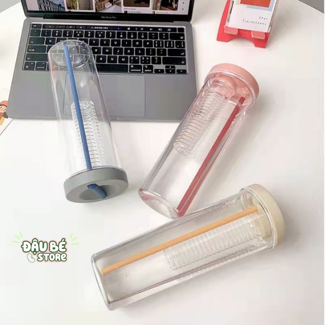 Bình Đựng Nước Nhựa 700Ml Dễ Thương - Bình Nước Nhựa Trong Suốt Kèm Ống Hút Cute Tiện Dụng - Daube - Pk006