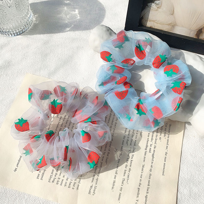 Dây buộc tóc Scrunchies voan dâu tây dễ thương HD75