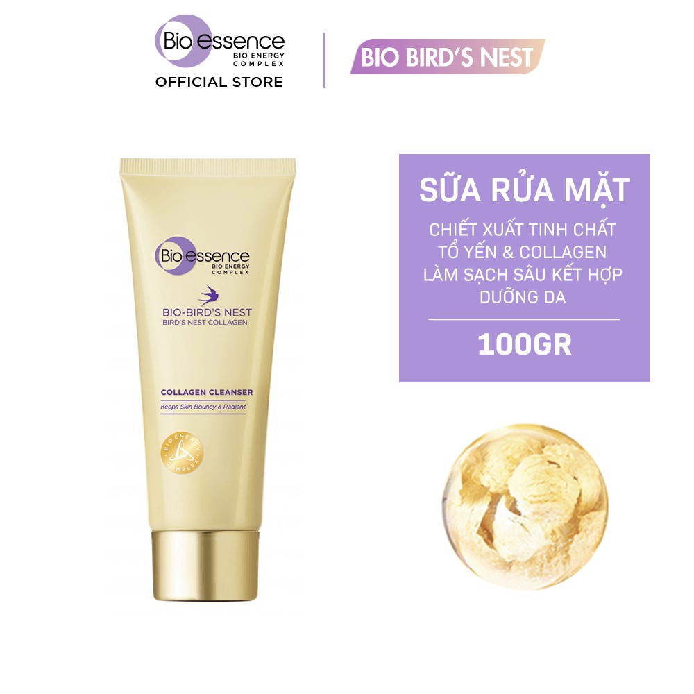 Sữa rửa mặt dưỡng da tươi sáng và căng mọng Bio-essence Bio-Bird's Nest Collagen Cleanser 100g