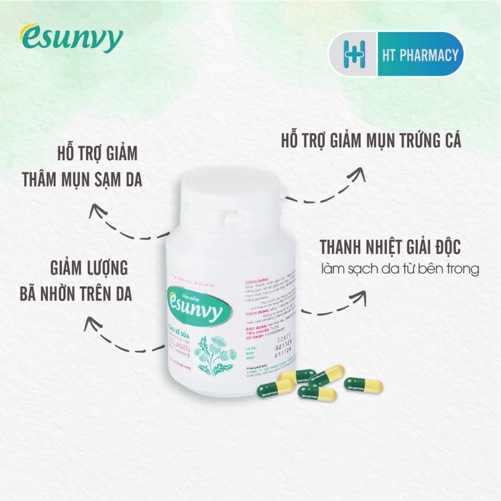 Viên Uống Thanh Nhiệt Giải Độc Esunvy, Giảm Mụn Trứng Cá, Hạn Chế Vết Thâm Hộp 30 Viên