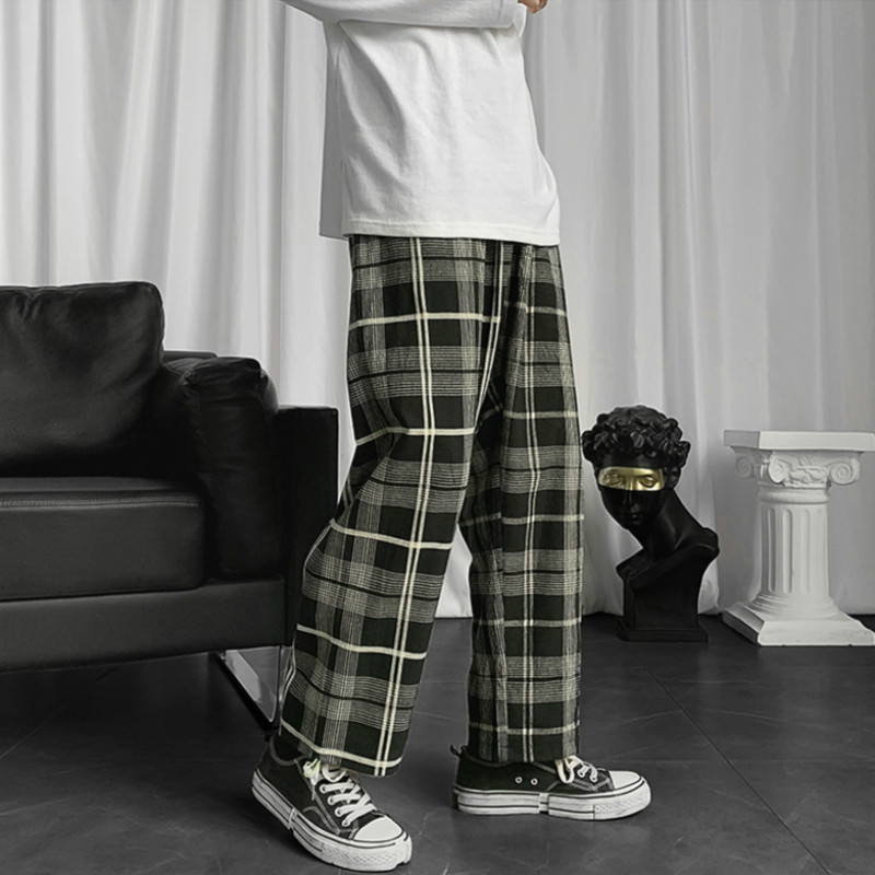 Quần dài ống rộng in họa tiết sọc caro phong cách hiphop thời trang cho nam | BigBuy360 - bigbuy360.vn