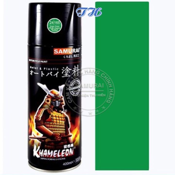 Sơn Xịt Samurai chuyên dùng cho xe máy màu xanh lá TROPICANA 24/165 chống cháy, chống rạn nứt, vòi xịt chống chảy